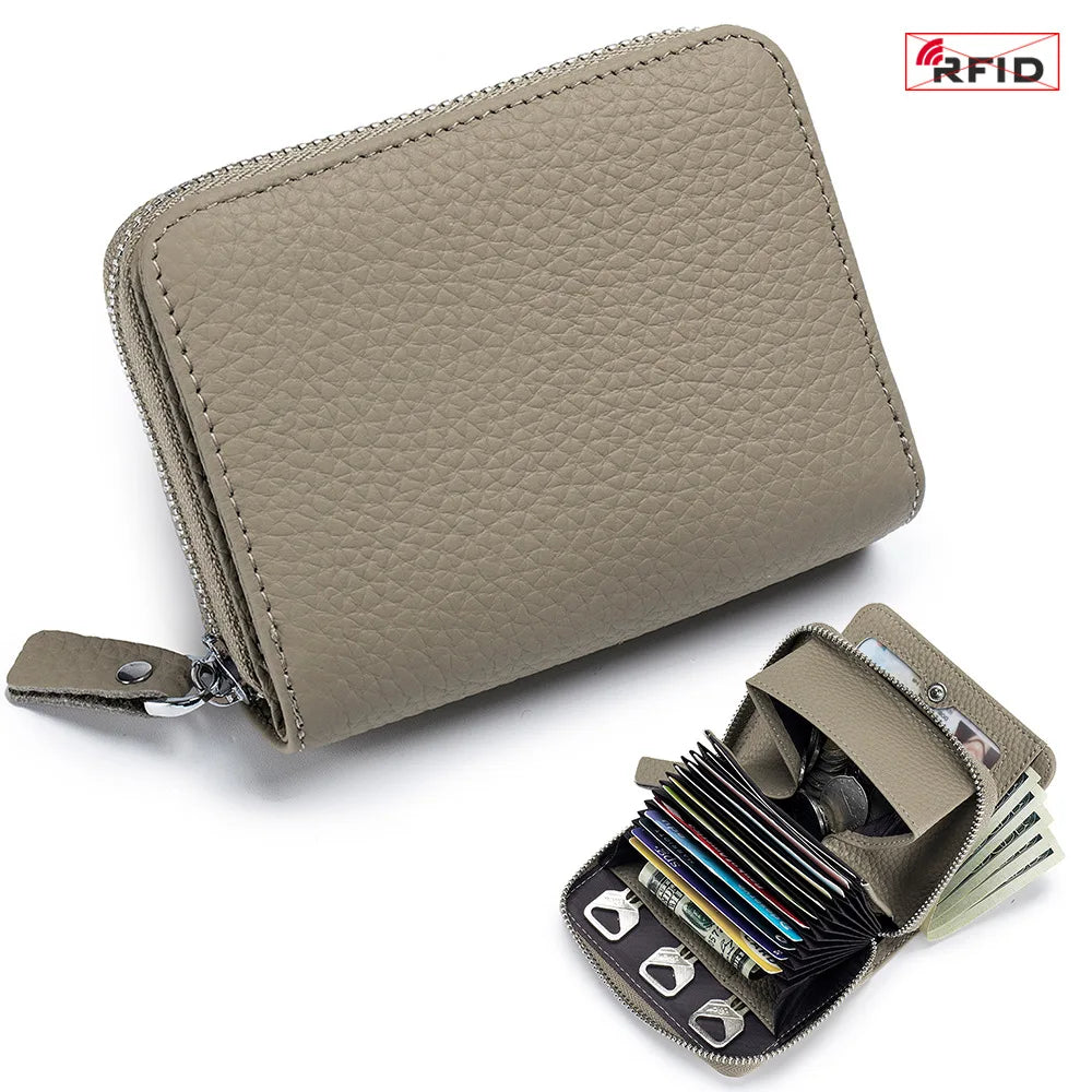 Genuine Leather Short Wallet RFID Bank Credit Card Holder First Layer Cowhide Mini Coin Purse Bag Clutch Key Pouch For Men Women