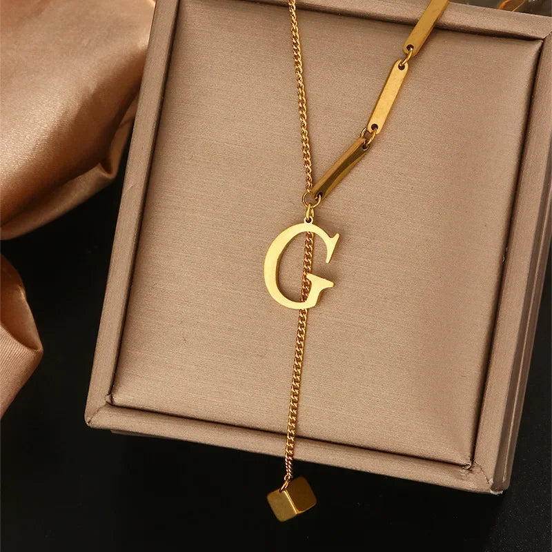 Stainless Steel Necklaces New Popular M Letter Pendants Tassel Zircon Fine Choker Chain Fashion Necklace for Women Jewelry Gift