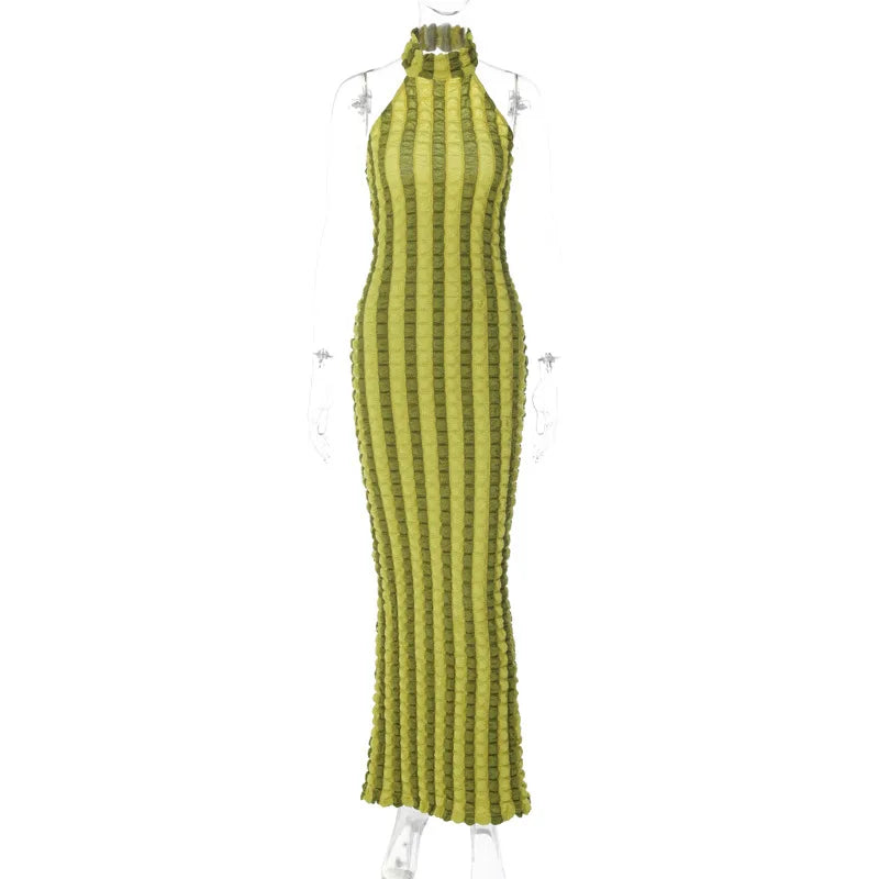 Hugcitar Patchwork Sexy Y2K Clothes Sleeveless Backless Halter Ruched Bodycon Maxi Dresses For Women Club Birthday Party Outfits