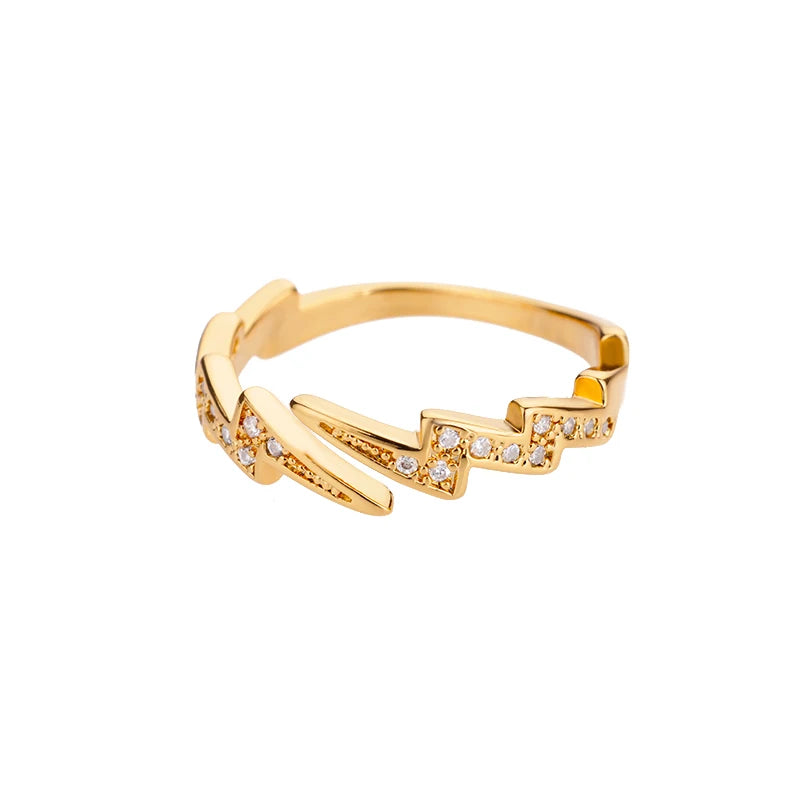 Lightning Rings For Women Stainless Steel Gold Plated Finger Ring 2023 Trend Zirconia Wedding Aesthetic Jewelry anillos mujer