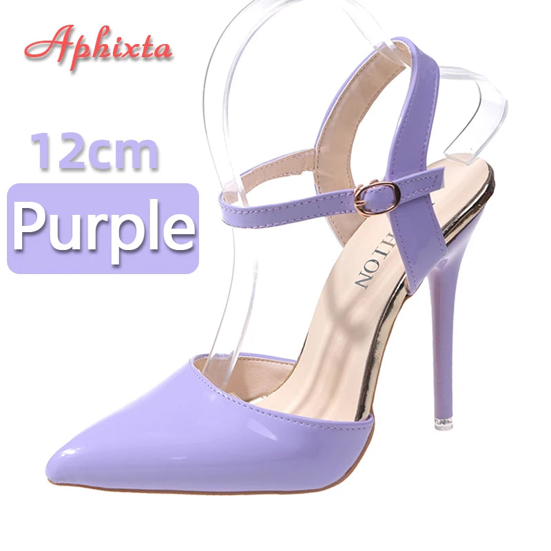 Aphixta Summer 12cm Super High Stiletto Heels Ankle Strap Sandals Women Hollow Pointed Toe Party Heels Shoes Plus Size 48