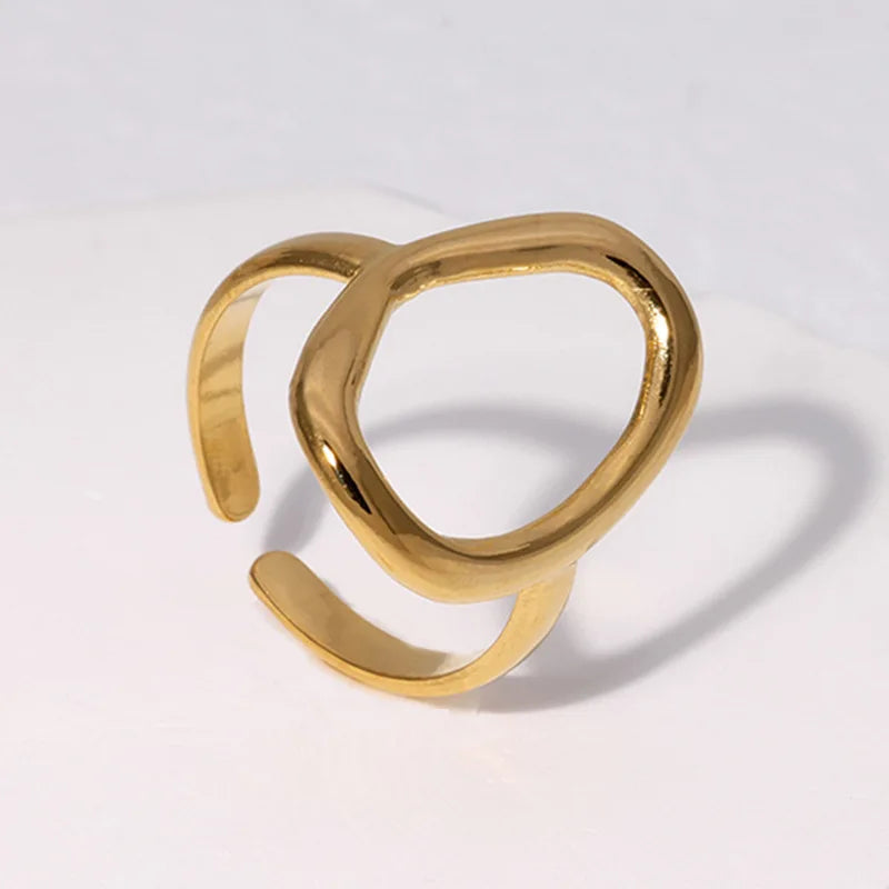 Stainless Steel Rings For Women Hollow Out Gold Color Temperament Personality Fashion Female Trendy Resizable Opening Rings