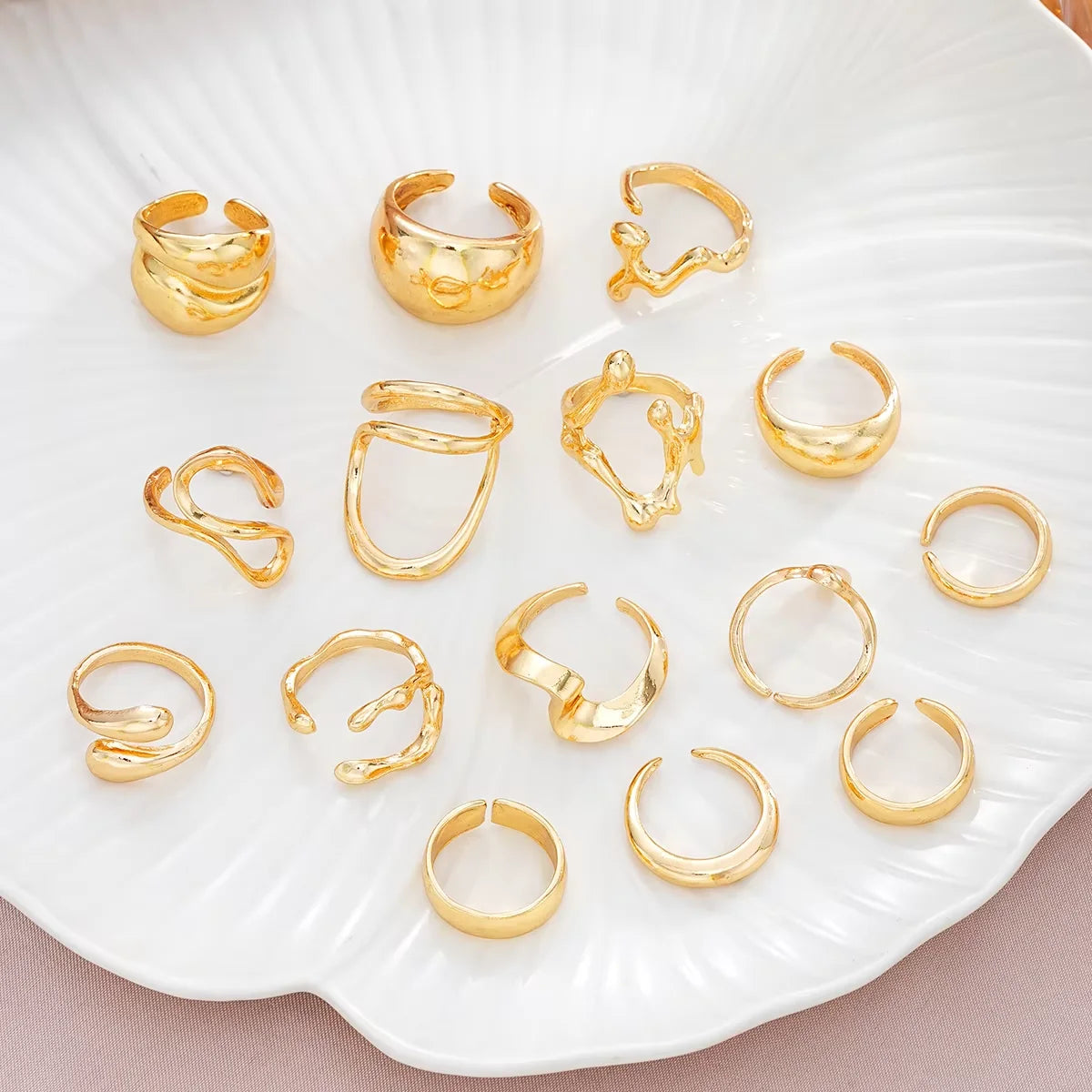 Vintage Gold Color Irregular C Shape Open Ring Set Women Creative Geometric Finger Knuckle Ring Couple Jewelry Accessories 2025