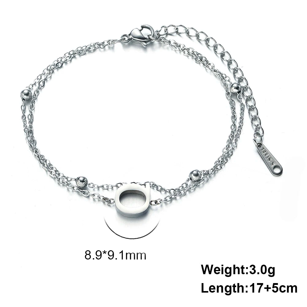 Letter A-Z Pendant Bracelet Stainless Steel Elegant Women's Double Layer Bead Chain Fashion Personalized Name Initial Bracelet J