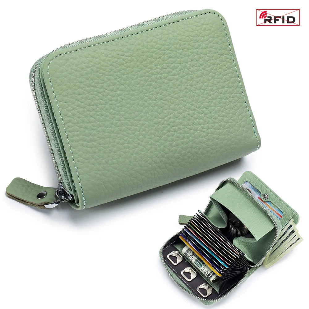 Genuine Leather Short Wallet RFID Bank Credit Card Holder First Layer Cowhide Mini Coin Purse Bag Clutch Key Pouch For Men Women