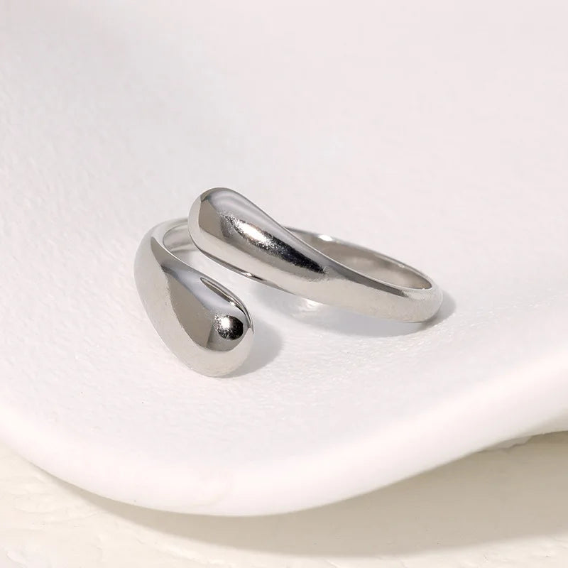 Retro Water Drop Ring For Women Stainless Steel Silver Gold Color Punk Gothic Adjustable Open Ring Jewelry Accessories Gift