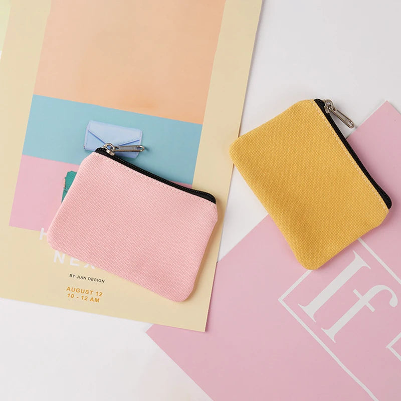 New DIY Canvas Coin Purse Simple Fabric Small Coin Pouch Change Purse Portable Cotton Card Holder Storage Bag Mini Wallet