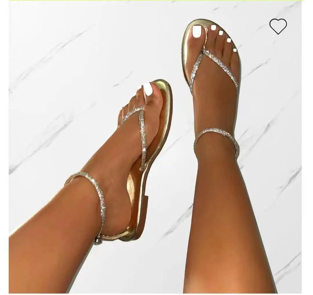 Women's Shoes 2025Summer Ankle Strap Women's Sandals Beach Flip Flops Fashion Gold Flat Roman Women Sandals Sandalias De Mujer