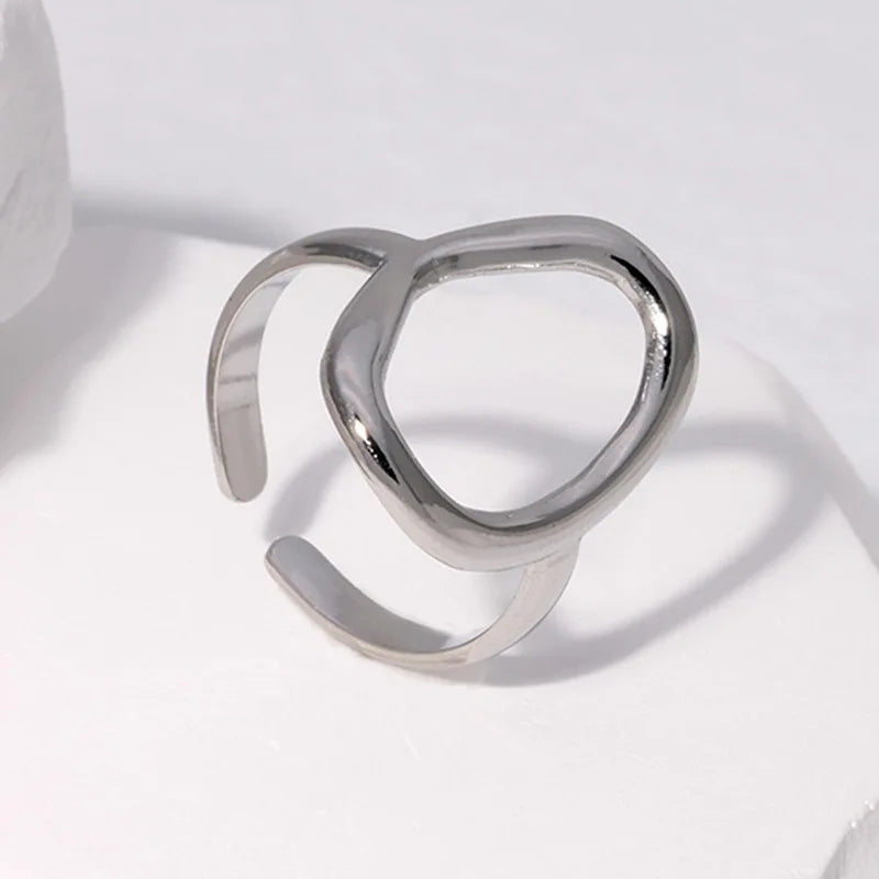 Stainless Steel Rings For Women Hollow Out Gold Color Temperament Personality Fashion Female Trendy Resizable Opening Rings
