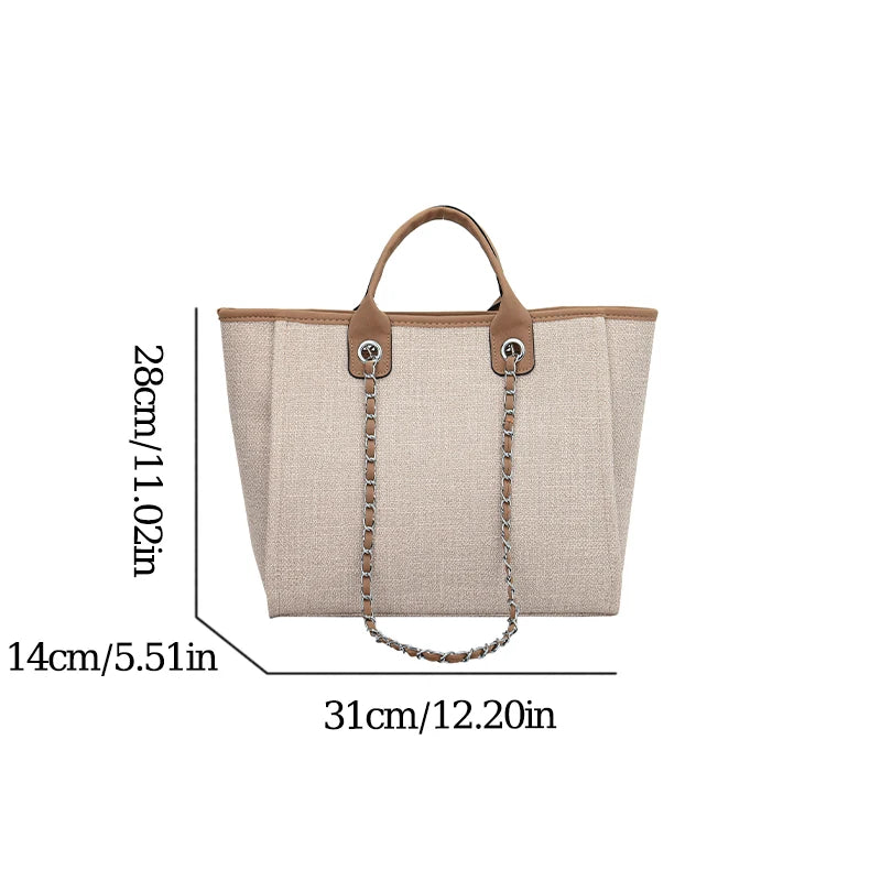 Fashion Simple Handbags Canvas Chain Bag Casual Large Capacity Chain Zipper Women's Shoulder Bag Tote Bag For Commute Shopping