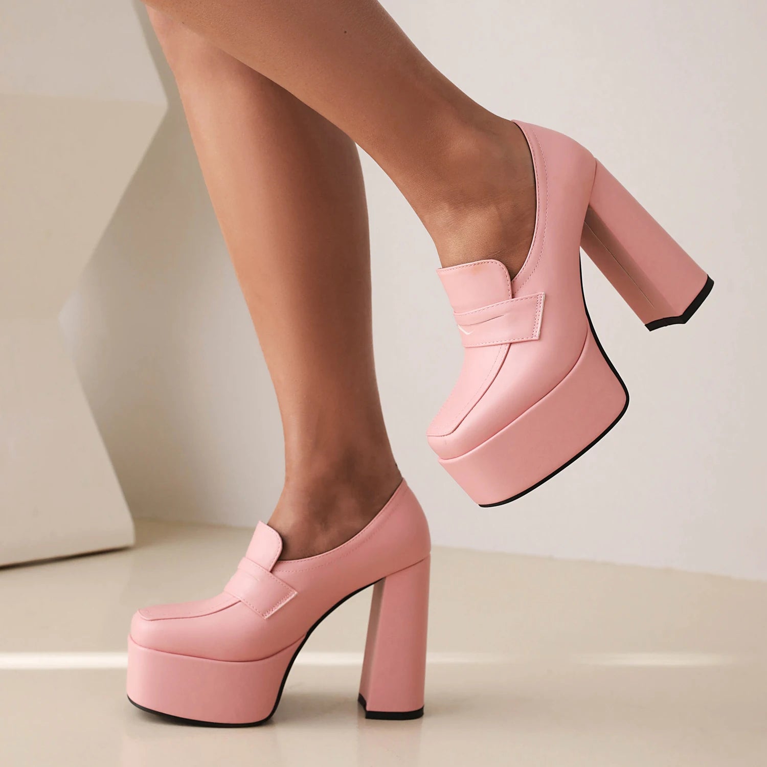 EAGSITY Black Pumps platform women high heel pumps shoes chunky heel loafer comfort office lady party shoes cosplay