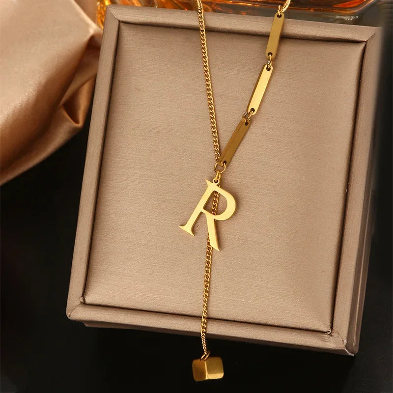 Stainless Steel Necklaces New Popular M Letter Pendants Tassel Zircon Fine Choker Chain Fashion Necklace for Women Jewelry Gift