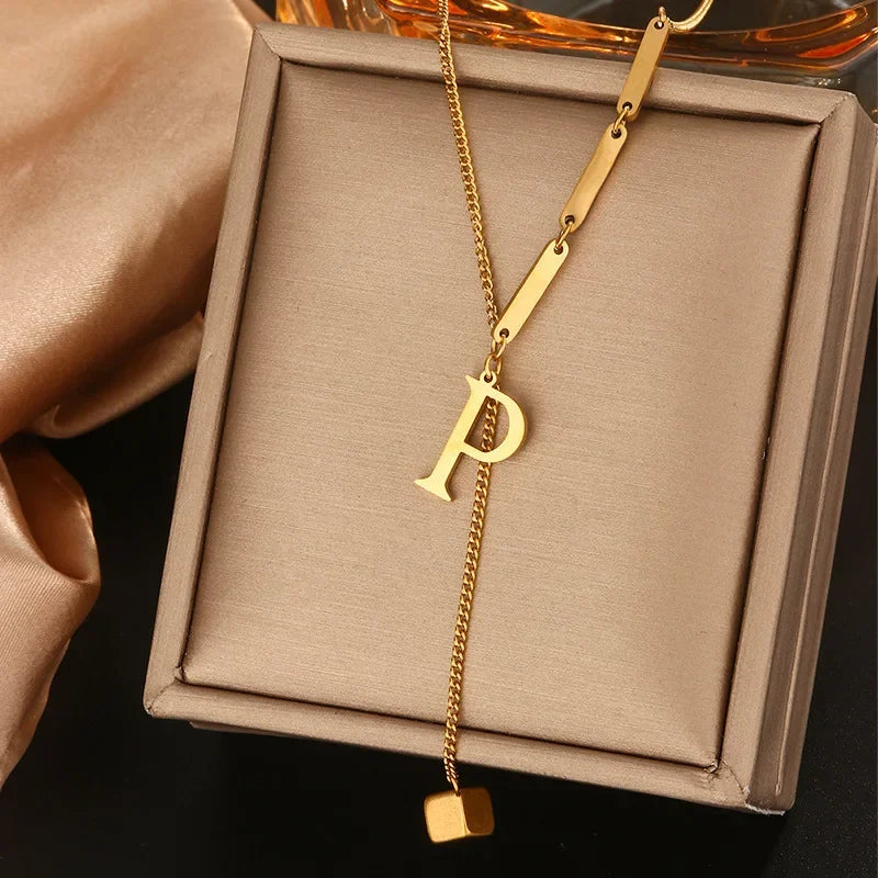 Stainless Steel Necklaces New Popular M Letter Pendants Tassel Zircon Fine Choker Chain Fashion Necklace for Women Jewelry Gift