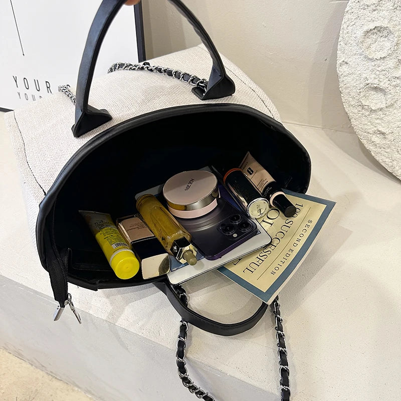 Fashion Simple Handbags Canvas Chain Bag Casual Large Capacity Chain Zipper Women's Shoulder Bag Tote Bag For Commute Shopping