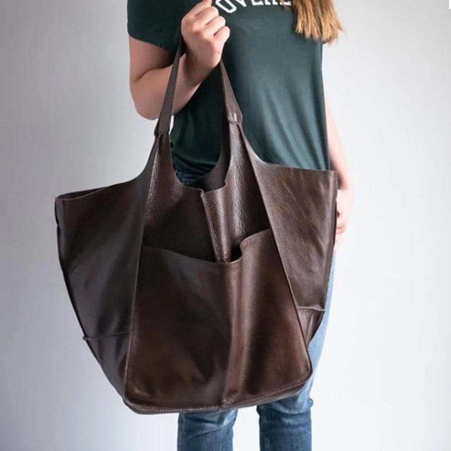 Fashionable and minimalist large bag with soft leather and large capacity shopping bag for women, one shoulder hand-held large b