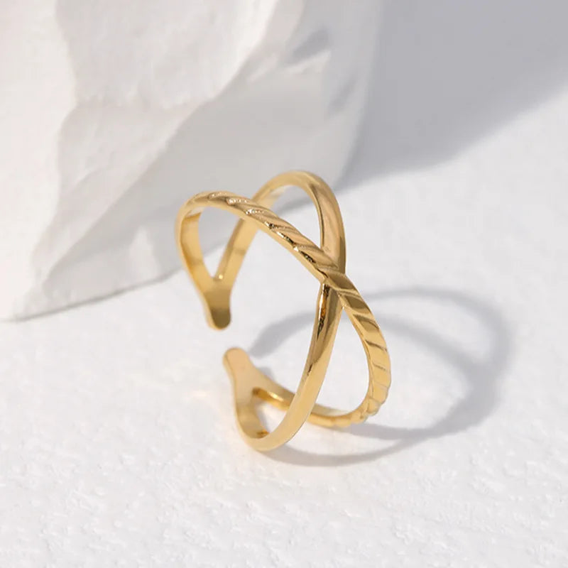 Stainless Steel Rings For Women Hollow Out Gold Color Temperament Personality Fashion Female Trendy Resizable Opening Rings