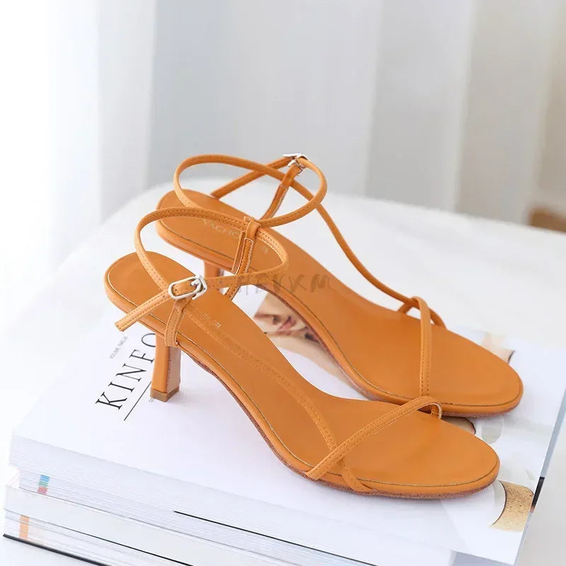 Summer Low Sandals Woman Leather Suit Female Beige Womens Shoes High Heels Low-heeled Black Comfort New Stiletto Girls