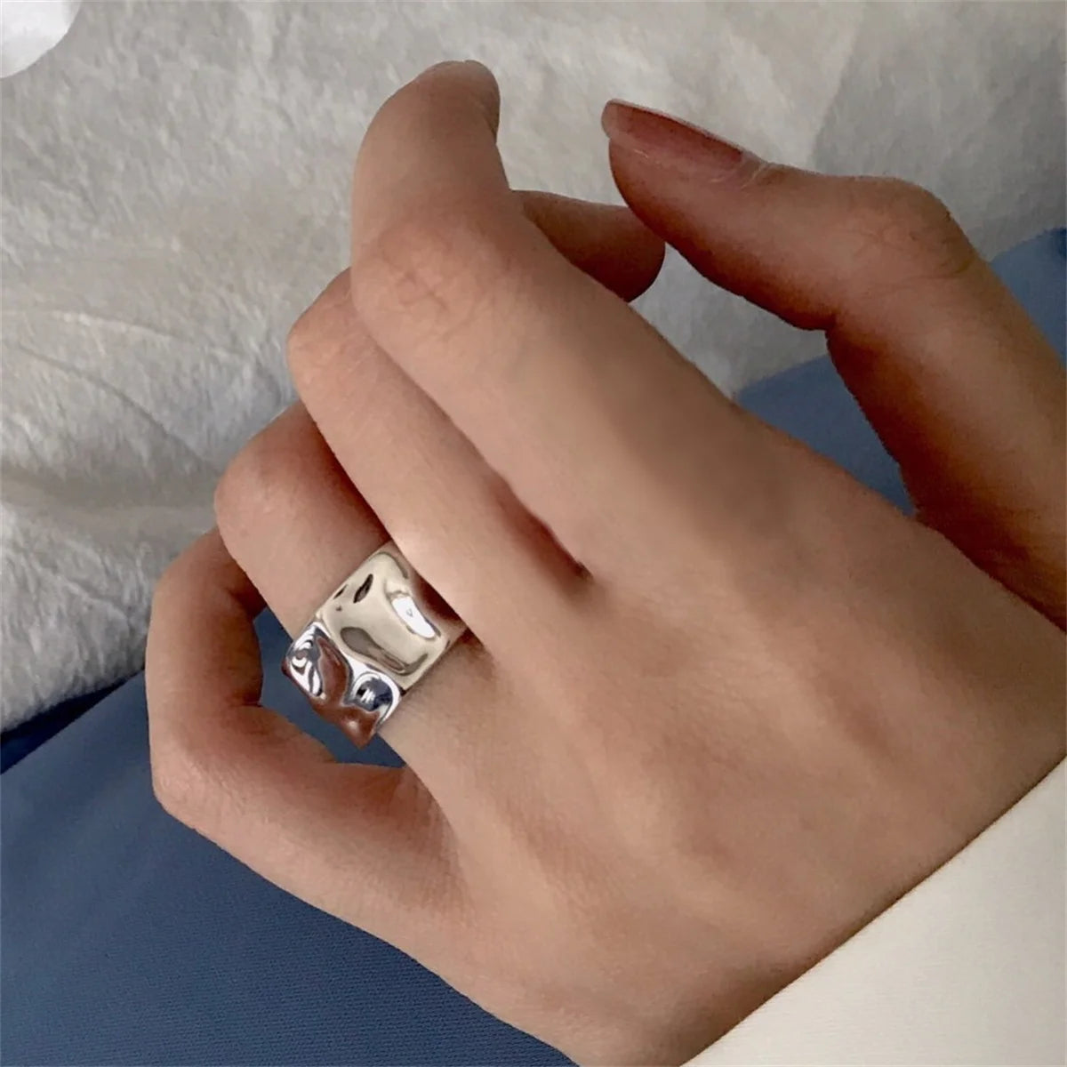 Concave-Convex Irregular Surface Wide Rings Men Women Vintage Jewelry Simple Retro Silver Color Metal Geometric Open Ring Gifts