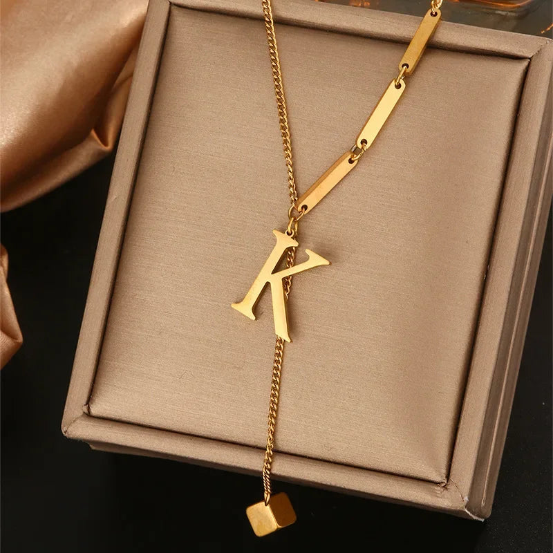 Stainless Steel Necklaces New Popular M Letter Pendants Tassel Zircon Fine Choker Chain Fashion Necklace for Women Jewelry Gift