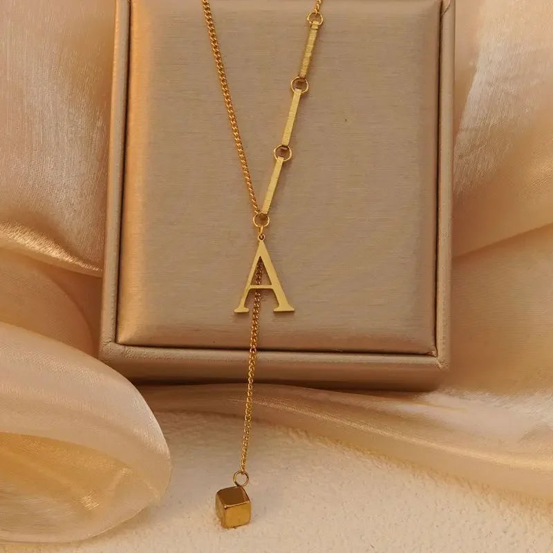 Stainless Steel Necklaces New Popular M Letter Pendants Tassel Zircon Fine Choker Chain Fashion Necklace for Women Jewelry Gift