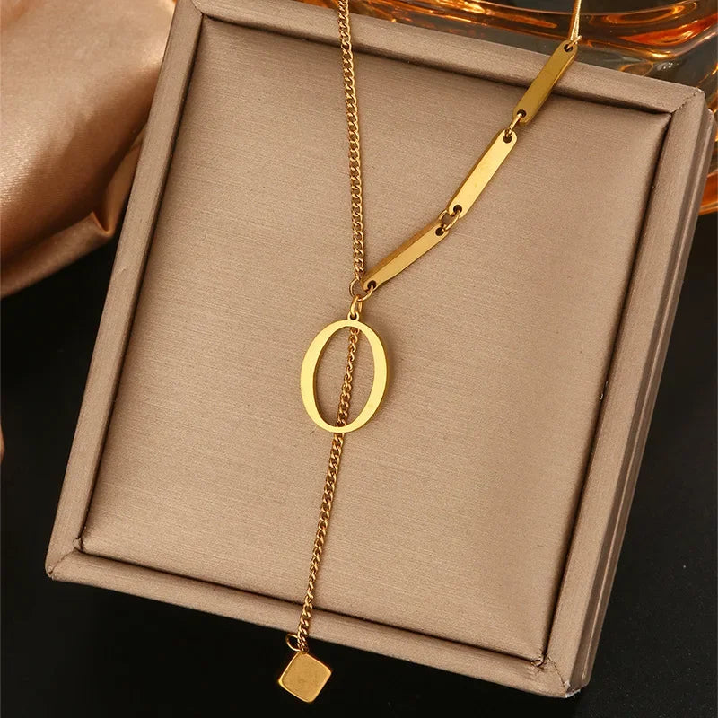 Stainless Steel Necklaces New Popular M Letter Pendants Tassel Zircon Fine Choker Chain Fashion Necklace for Women Jewelry Gift