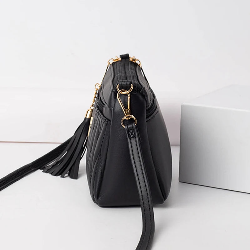 New Fashion PU Leather Crossbody Bags Women Zipper Shoulder Bag Large Capacity Embroidery Thread Purse and Handbags
