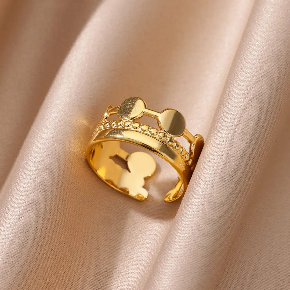 Gold Color Stainless Steel Heart Shape Open Ring For Women Non-Discoloration Fashion Exquisite Aesthetic Romantic Couple Jewelry