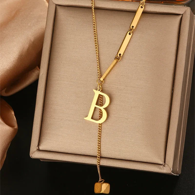 Stainless Steel Necklaces New Popular M Letter Pendants Tassel Zircon Fine Choker Chain Fashion Necklace for Women Jewelry Gift