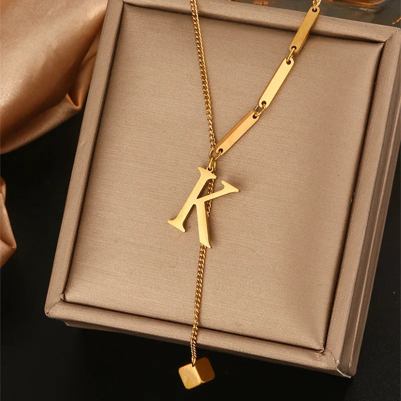 Stainless Steel Necklaces New Popular M Letter Pendants Tassel Zircon Fine Choker Chain Fashion Necklace for Women Jewelry Gift