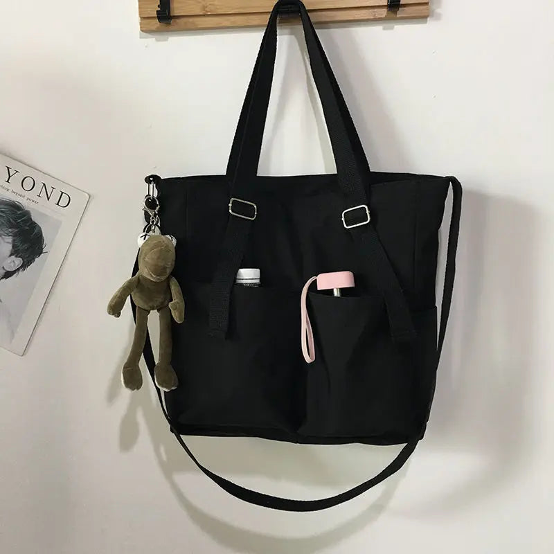 Waterproof Bag Large Capacity Canvas Bag Female Messenger Korean Student Harajuku Japanese One-shoulder Large Bag Tote Bag