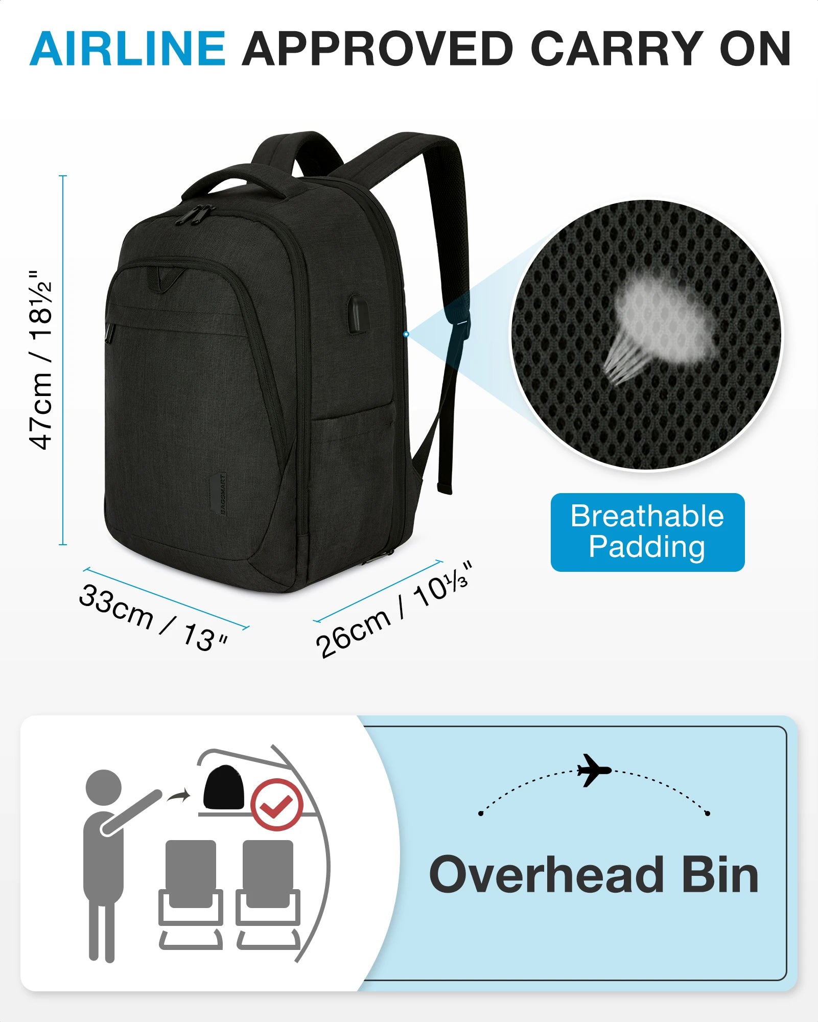 BAGSMART Men's Backpack Anti-theft Large Waterproof Women School Bags Travel Bussiness Laptop Backpacks with USB Charging Port