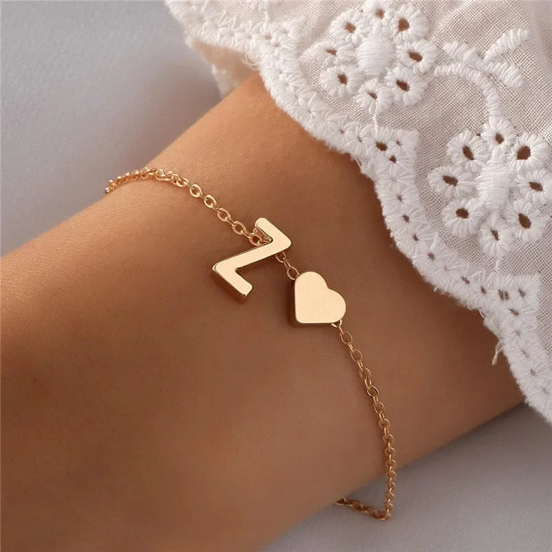 Letter Mini Love Heart Thin Chain Bracelet Simple Minimalist Hand Chain For Women Girls Jewelry Decoration Gift Birthday Gift
