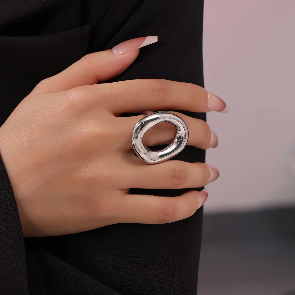 Popular Woman Index Rings Stainless Steel Gold Plated Women Girls Ring Hip Hop Punk Female Luxury Jewelry Accessories