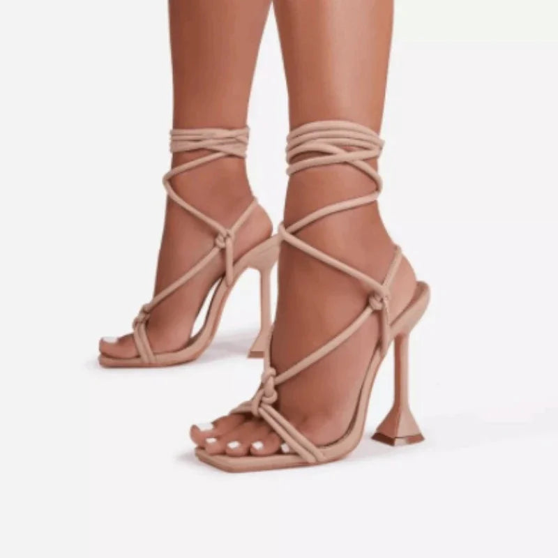 New Women High-heeled Shoes Sandals Pink Stiletto Party Fish Mouth Cross Strap Metal Pendant Catwalk Women's Shoes 35-43