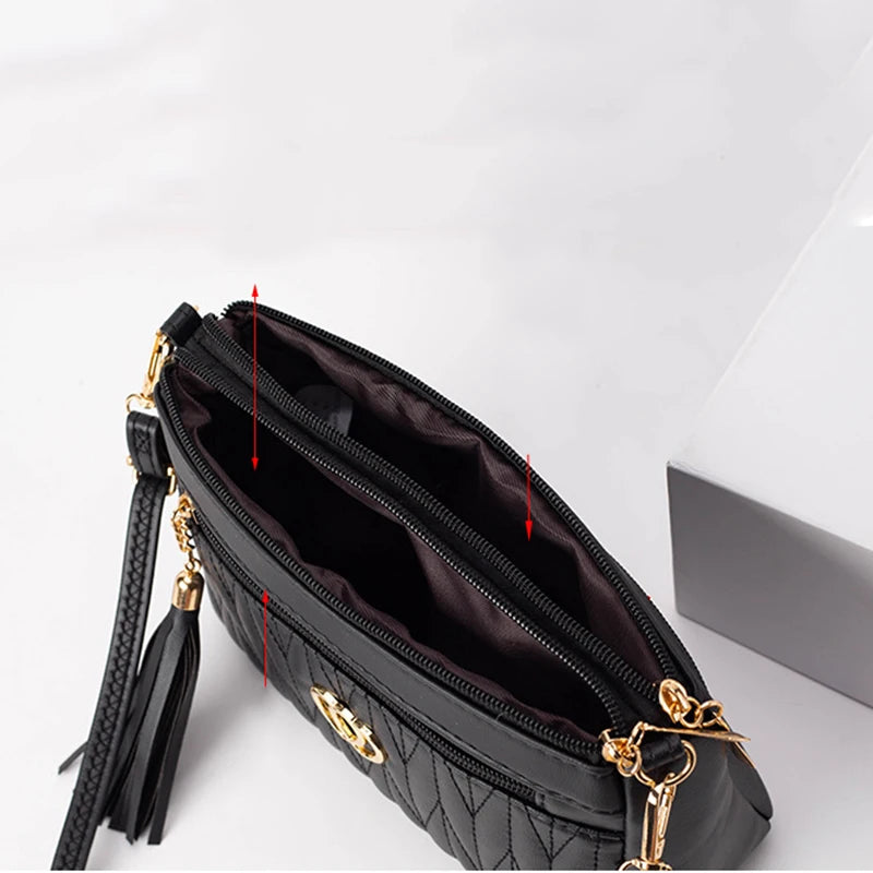 New Fashion PU Leather Crossbody Bags Women Zipper Shoulder Bag Large Capacity Embroidery Thread Purse and Handbags