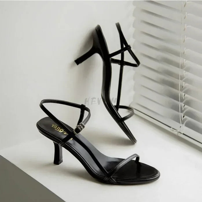 Summer Low Sandals Woman Leather Suit Female Beige Womens Shoes High Heels Low-heeled Black Comfort New Stiletto Girls