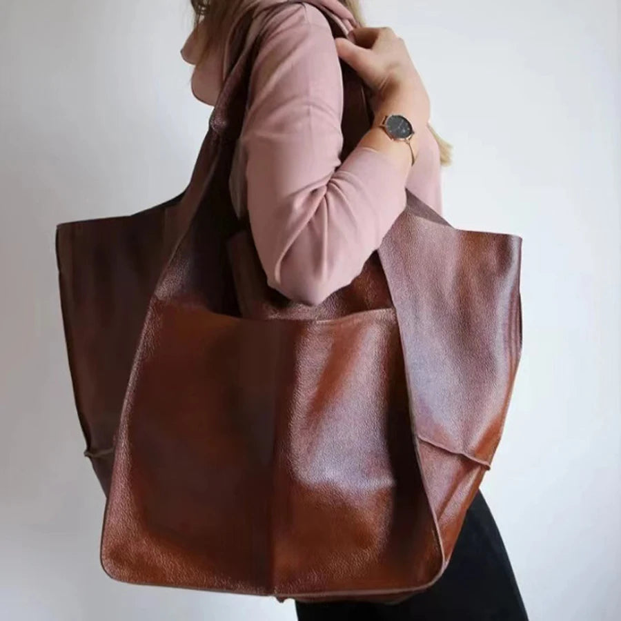 Fashionable and minimalist large bag with soft leather and large capacity shopping bag for women, one shoulder hand-held large b