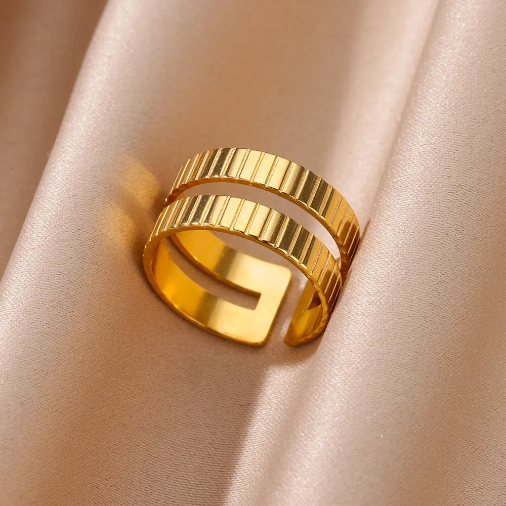 Gold Color Stainless Steel Heart Shape Open Ring For Women Non-Discoloration Fashion Exquisite Aesthetic Romantic Couple Jewelry