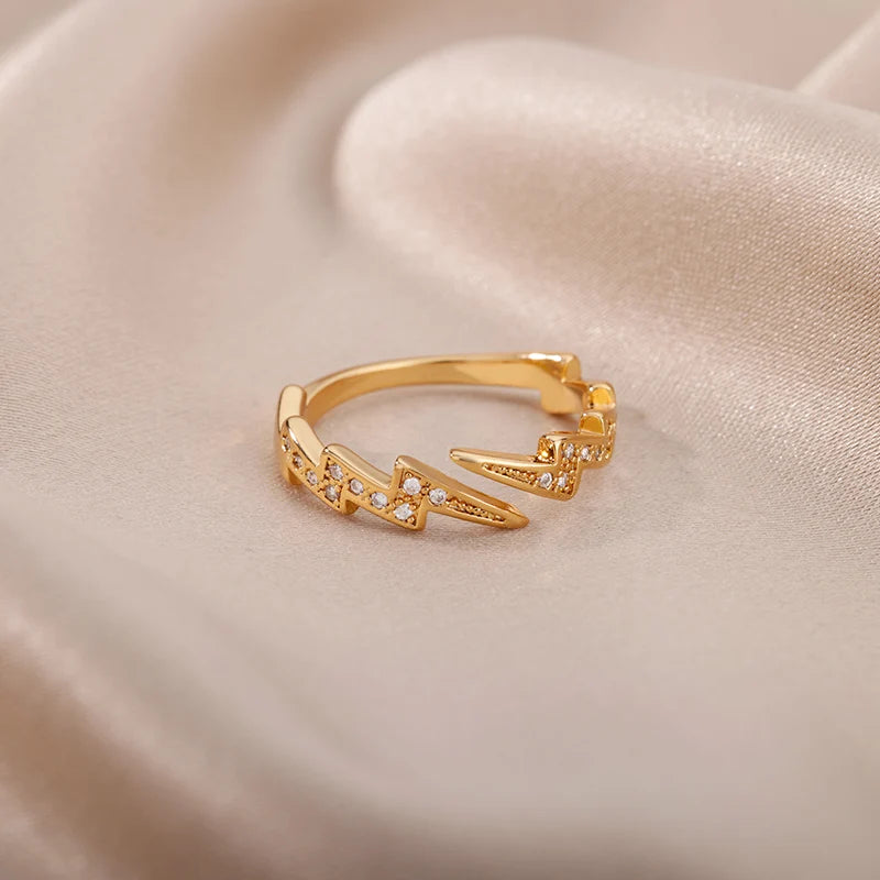 Lightning Rings For Women Stainless Steel Gold Plated Finger Ring 2023 Trend Zirconia Wedding Aesthetic Jewelry anillos mujer