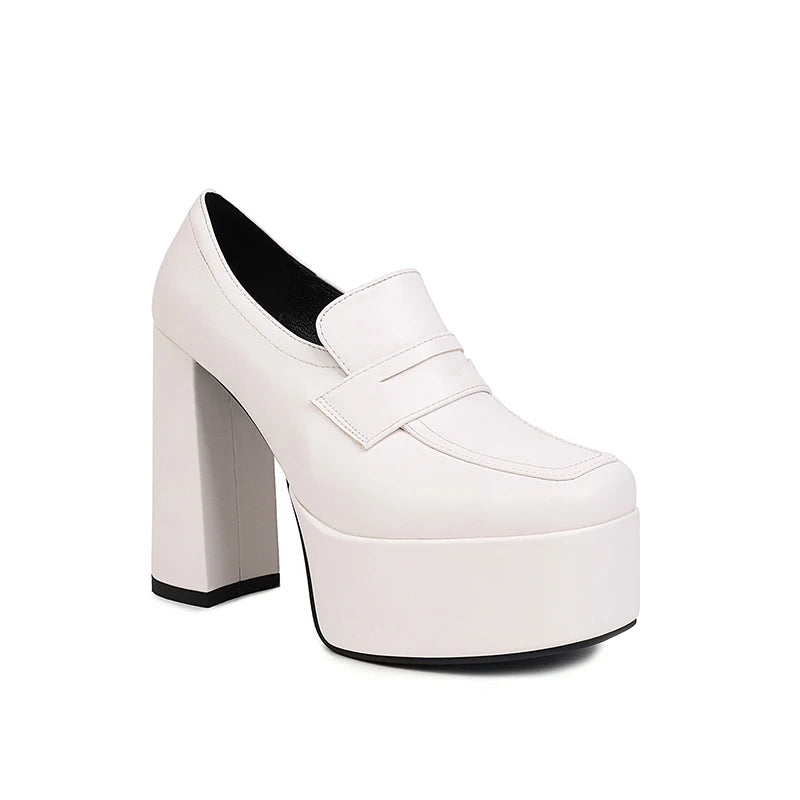 EAGSITY Black Pumps platform women high heel pumps shoes chunky heel loafer comfort office lady party shoes cosplay