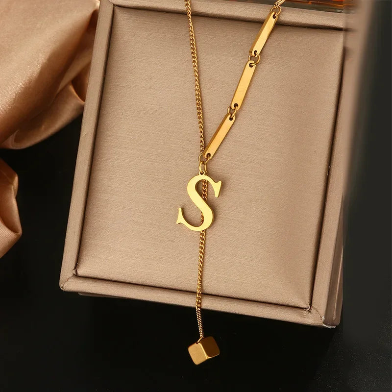Stainless Steel Necklaces New Popular M Letter Pendants Tassel Zircon Fine Choker Chain Fashion Necklace for Women Jewelry Gift