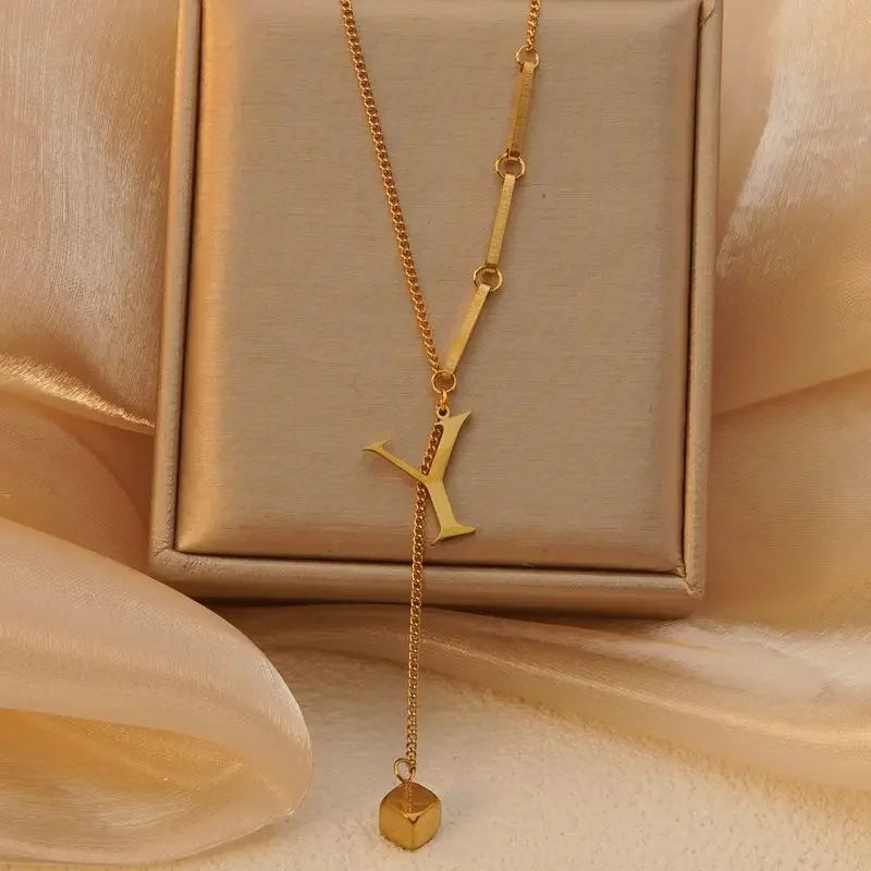Stainless Steel Necklaces New Popular M Letter Pendants Tassel Zircon Fine Choker Chain Fashion Necklace for Women Jewelry Gift