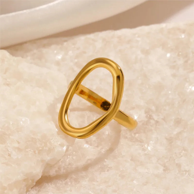 ENSHIR 316L Stainless Steel Geometric Hollow Oval Open Ring for Women Men Party Simple Jewelry Gifts Wholesale