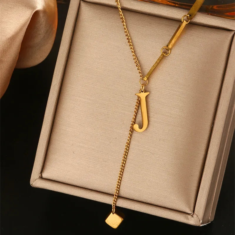 Stainless Steel Necklaces New Popular M Letter Pendants Tassel Zircon Fine Choker Chain Fashion Necklace for Women Jewelry Gift