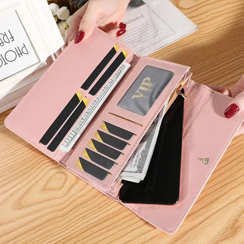 KISMIS Wallets for Women Cute Pink Pocket Womens Wallets Purses Plaid PU Leather Long Wallet Hasp Phone Bag Money Coin Pocket Ca