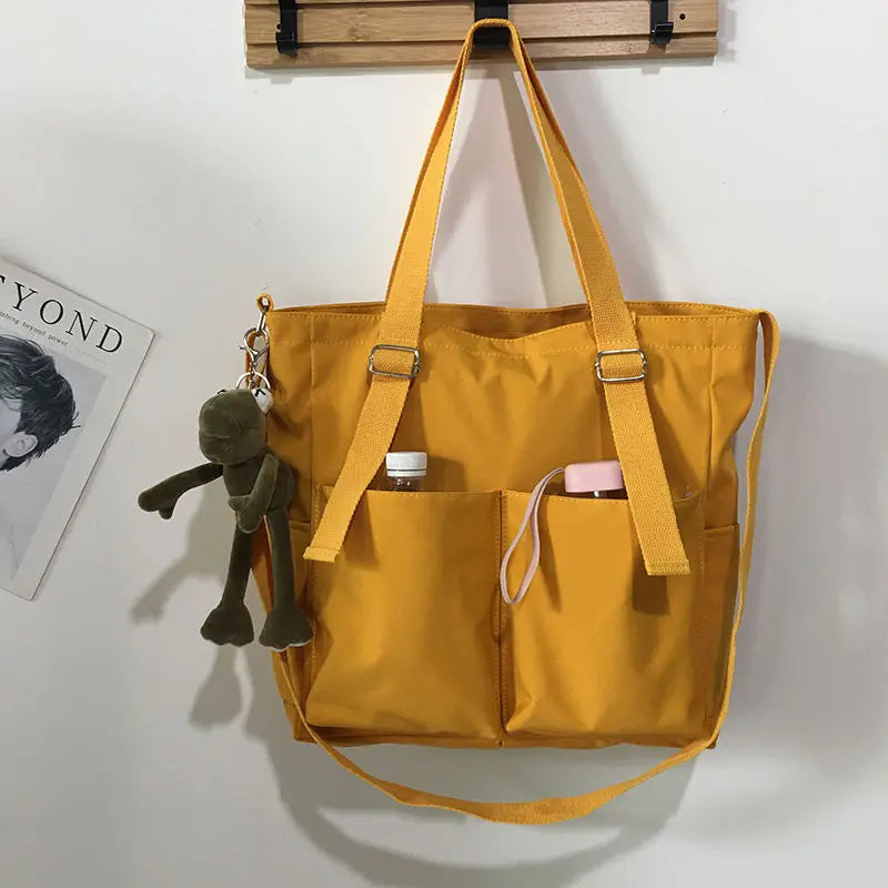 Waterproof Bag Large Capacity Canvas Bag Female Messenger Korean Student Harajuku Japanese One-shoulder Large Bag Tote Bag