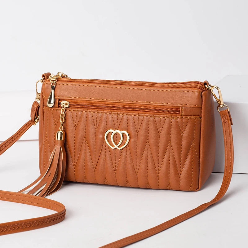 New Fashion PU Leather Crossbody Bags Women Zipper Shoulder Bag Large Capacity Embroidery Thread Purse and Handbags