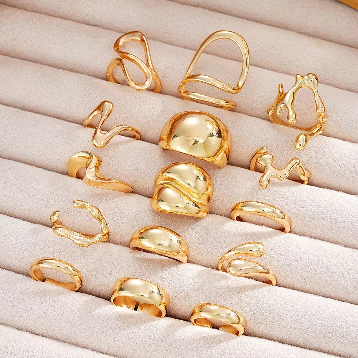 Vintage Gold Color Irregular C Shape Open Ring Set Women Creative Geometric Finger Knuckle Ring Couple Jewelry Accessories 2025