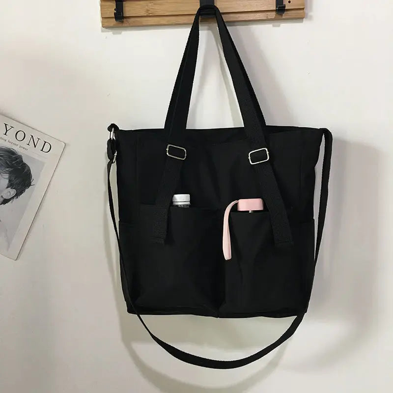 Waterproof Bag Large Capacity Canvas Bag Female Messenger Korean Student Harajuku Japanese One-shoulder Large Bag Tote Bag