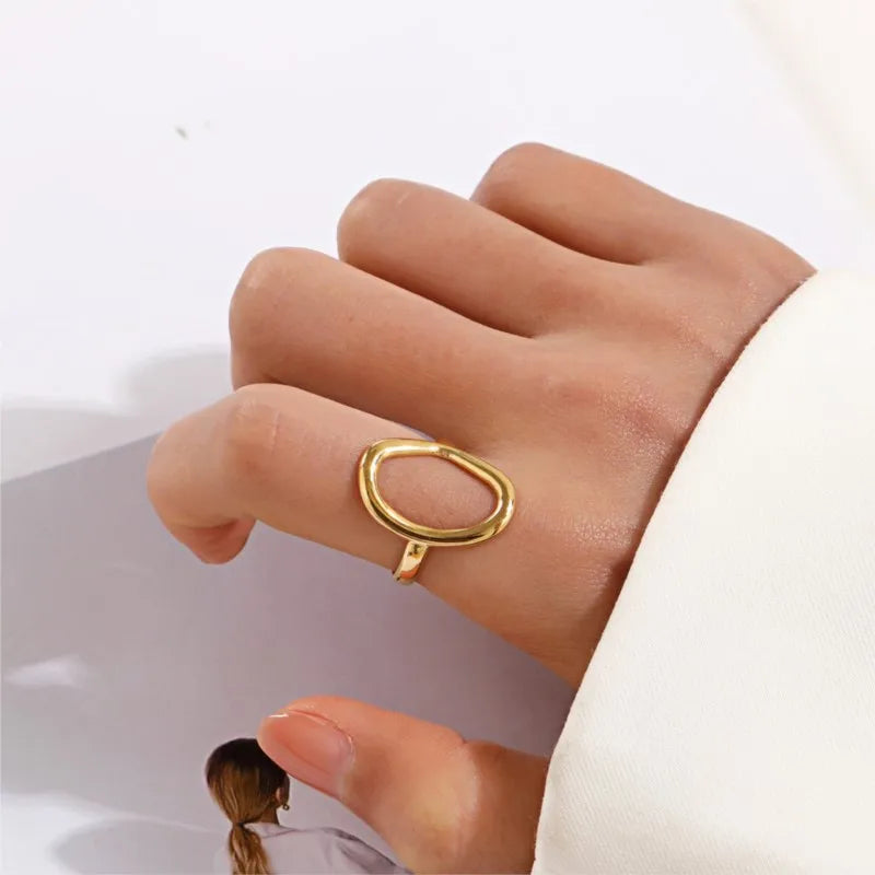 ENSHIR 316L Stainless Steel Geometric Hollow Oval Open Ring for Women Men Party Simple Jewelry Gifts Wholesale